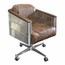 Aviator Office Chair Brown Leather Height Adjustable Swivel Casters Ebay