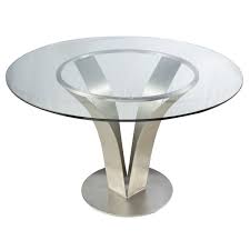 Table has a half inch round clear tempered glass top the glass rests upon a black base crown and stainless steel nubs to add a decorative touch and to secure the glass top clear acrylic center support bottom glass supporting base _ inch thick for strong stability thick foam pads on base to protect flooring and maintain balance easy to clean simple assembly required the lonia modern glass. Armen Living Cleo Contemporary Dining Table In Stainless Steel With Clear Glass Al Lccldib201to At Homelement Com