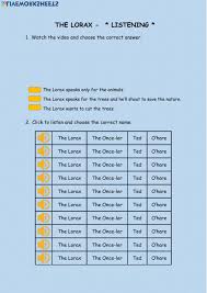 The Lorax Listening Worksheet