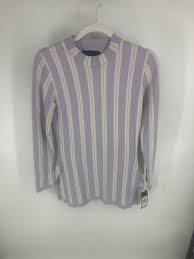 Rachel Roy Venus Striped Pullover Lavender and Ivory Knit Sweater Size S