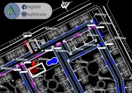 مخطط لشبكة الصرف الصحي اوتوكاد Dwg