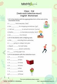 cbse class 3 english verb and collective noun worksheet