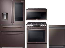 If the four appliances total between $2,000 to $2,999. Samsung Sareradwmw7010 4 Piece Kitchen Appliances Package With French Door Refrigerator Gas Range Dishwasher And Over The Range Microwave In Tuscan Stainless Steel