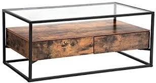 Amazon Com Vasagle Glatal Glass Coffee Table With 2 Drawers Tempered Glass Top With Storage Shelf Living Room In 2020 Glass Coffee Table Coffee Table Metal Bookcase