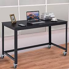 Tangkula Mobile Computer Desk Simple Style Rolling Home Office Desk Study Table Writing Desk Movable Workstation With Wall S Furniture Decor Wood Desk Top Desk Commercial Furniture