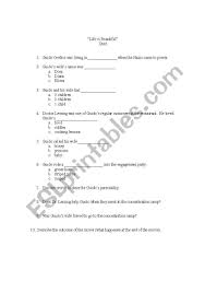 Learn vocabulary, terms and more with flashcards, games and other study tools. Life Is Beautiful Quiz Esl Worksheet By Lynch