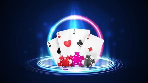 Shine neon Casino playing cards with poker chips, neon hologram 3381355 Vector Art at Vecteezy