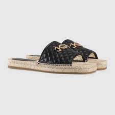 Shop The Black Leather Men S Espadrille Slide At Gucci Com Enjoy Free Shipping And Complimentary Gift Wrapping In 2020 Mens Slide Sandals Espadrilles Men Slides
