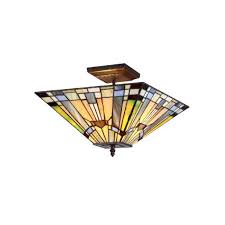 Aside from your eclectic décor and craftsman light fixtures, your craftsman home may feature dark molding and wainscoting, built in seating around tables or in. Chloe Lighting Kinsey 2 Light Tiffany Style Mission Semi Flush Ceiling Fixture With 14 In Shade Walmart Com Walmart Com