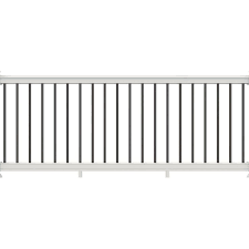 If you need more or less footage, you can easily estimate the cost by dividing the cost of your option by the length of the kit you are interested in. Veranda Bella Premier Series 10 Ft X 36 In White Polycomposite Rail Kit With Black Aluminum Balusters 73013178 The Home Depot Aluminum Balusters Vinyl Railing Metal Balusters