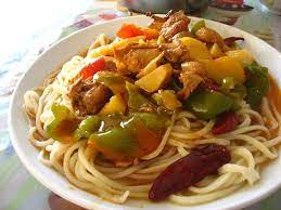 Dapanji Stewed Chicken Laghman Served In A Cafe Near Hotan Food Easy Cooking Recipes Recipes