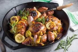 One Pan Baked Chicken Sausage And Brussels Sprouts Nerds With Knives Recipe Brussel Sprouts Brussels Sprouts Recipe One Pan Chicken