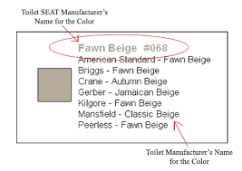 Toilet Seat Colors Cross Reference Chart