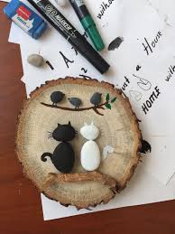 Tas Boyama Kediler Rock Crafts Stone Crafts Pebble Art