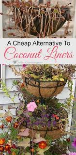 Once you have the soil moist, it is time to line your baskets with plastic. A Cheap Alternative To Coconut Liners For Hanging Baskets Planters Winter Plants Hanging Plants Hanging Flower Baskets