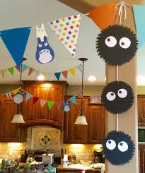 Totoro Themed Indoor Decorations Made From Scrapbook Paper Or Poster Board Totoro Party Studio Ghibli Party Totoro Diy