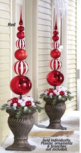 New Set 2 Extra Large Christmas Ornament Holiday Finial Outdoor Stakes Red White Diy Christmas Decorations Easy White Christmas Ornaments Outdoor Christmas Diy