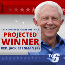 The Associated Press projects Rep. Jack Bergman to win the 1st  Congressional District seat.