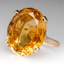 Large Oval Citrine Cocktail Ring 14k Yellow Gold Citrine Jewelry Citrine Ring Gemstones