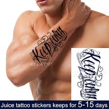 The tattoo itself is an optical illusion: Waterproof Temporary Juice Ink Tattoo Sticker English Sentence Keep Clam Fruit Gel Long Lasting Fake Tatto For Men Women Temporary Tattoos Aliexpress