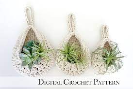 Diy Crochet Pattern Hanging Basket Pattern Succulent Etsy Crochet Earrings Pattern Diy Crochet Patterns Crochet Basket Pattern