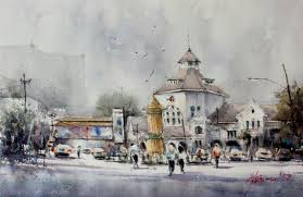Post Office Medan Watercolour 56x38 Medan Street View Scenes