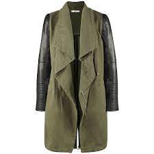 Devoted By Dex Khaki Black Contrast Sleeve Drape Jacket 45 Liked On Polyvore Featuring Outerwear Jackets Drape Jacket Long Khaki Jacket Drapey Jacket