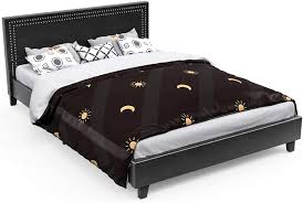 Zetta upholstered platform bed reviews allmodern. Mecor Black Queen Size Bed Frame Faux Leather Upholstered Panel Bonded Platform Bed With Wood Slats Support Nailhead Trim Headboard Design No