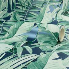 Windows 11, stock, official, blue background, aesthetic. Palma Tropical Wallpaper In Navy I Love Wallpaper