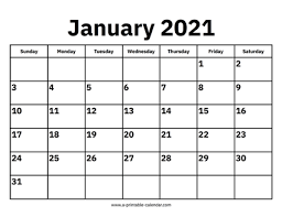 Free monthly blank calendar planner for printing. January 2021 Calendar