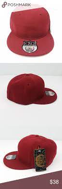 Maroon Red Fitted Flat Brim Hat Cap Red Fits Fashion Flats Flat Brim Hat