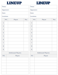 softball lineup card 2 per sheet baseball lineup baseball