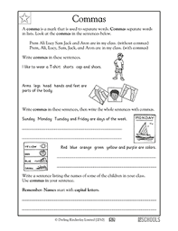 The worksheets include first grade appropriate reading passages and related questions. Commas 1st Grade Writing Worksheet Greatschools