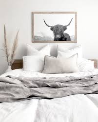 Bedroom Wall Black And White Prints For Bedroom Large Highland Cow Print Black And White Cow Art Farm Animal Photography Prints Large Wall Art Boho Decor Modern Farmhouse Decor Highland Cow Print Master Bedrooms Decor White Cow