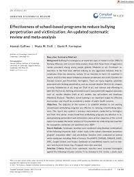 Pdf Effectiveness Of School Based Programs To Reduce Bullying Perpetration And Victimization An Updated Systematic Review And Meta Analysis