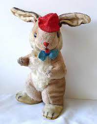 Vintage Bunny Rabbit Straw Stuffed Plush Toy Doll Anthropomorphic Easter Felt Hat Bowtie Vintage Bunny Plush Toy Dolls Vintage Plush
