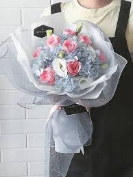 The faux hydrangea is custom dyed just for us in gorgeous shades of lilac and regency purple. Pre Order Hydrangea Rose Eustoma Hand Bouquet Scentales Florist