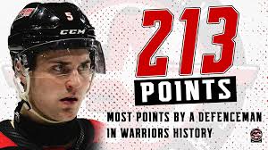 Mateychuk breaks Warriors' record for points by a defenceman
