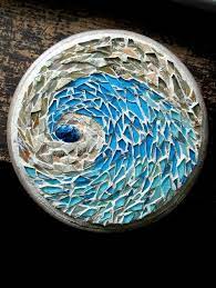 Sand And Sea Spiral Mandala By Margaret Almon Glass Tile Smalti Mother Of Pearl On Wood 8 Inches Mosaic Crafts Mosaic Waves Mosaic Stained