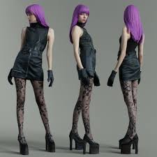 Hair colors add so much flair and dimension to a hairstyle. Polygonal Miniatures Hot Purple Hair Girl In High Heels And Stockings