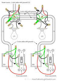 Wiring 2 lights and 3 way switches. House Wiring Diagram Sb2 3 Way Switch 2 Lights Wiring Diagram With Cable With Ground Home Electrical Wiring Electrical Wiring Light Switch Wiring