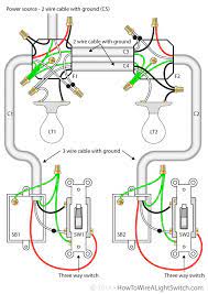 Wiring 2 lights and 3 way switches. House Wiring Diagram Sb2 3 Way Switch 2 Lights Wiring Diagram With Cable With Ground Home Electrical Wiring Electrical Wiring Light Switch Wiring