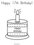 Simple happy birthday coloring page: Happy 17th Birthday Coloring Page Twisty Noodle