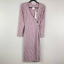 Lisa Says Gah Lucille Long Sleeve Wrap Rib Knit Midi Dress in Berry M