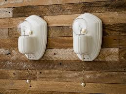 Vintage Farmhouse Rewired Paulding Porcelain Pull Chain Sconce Pair White Ceramic Brass Art Deco Bathroom Vanity Wall Lights 1930s 1940s Art Deco Bathroom Vanity Art Deco Bathroom Vintage Farmhouse