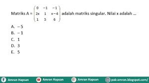 Berdasarkan nilai determinannya, matriks persegi dibedakan menjadi dua jenis, yaitu matriks singular jika determinannya nol dan matriks non singular jika determinannya tidak nol. Ciri Khas Matriks Singular Dan Penggunaan Metode Sarrus Youtube