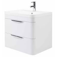 Bathroom wall cabinets from vitra, keuco and roper rhodes are great for a modern look whereas those from imperial, bayswater and burlington the royal 30 comes with the optional extra of two overhead halogen lights. High Gloss White Curved 600mm 2 Draw Wall Mounted Vanity Unit