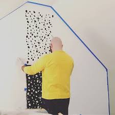 Black And White Wall Stencil Designs Stenciling The Dalmatian Spot Allover Stencil On An Accent Wall In Black And White Http Www Cuttinged Stencils Wall Stencil Painting On Walls Wall Painting