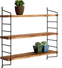 Find floating wall shelves for decor and organization today! Amazon Com Mygift 23 Inch Modern Floating Shelves Industrial Metal And Torched Wood Adjustable Wall Mounted 3 Tier Display Shelf Home Kitchen