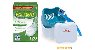 أقراص تنظيف طقم الأسنان 3 دقائق من بوليدنت مع علبة فرشاة الأسنان وفرشاة  للحفاظ على نظافة جيدة بشكل كامل/جزئي : Amazon.ae: الصحة
